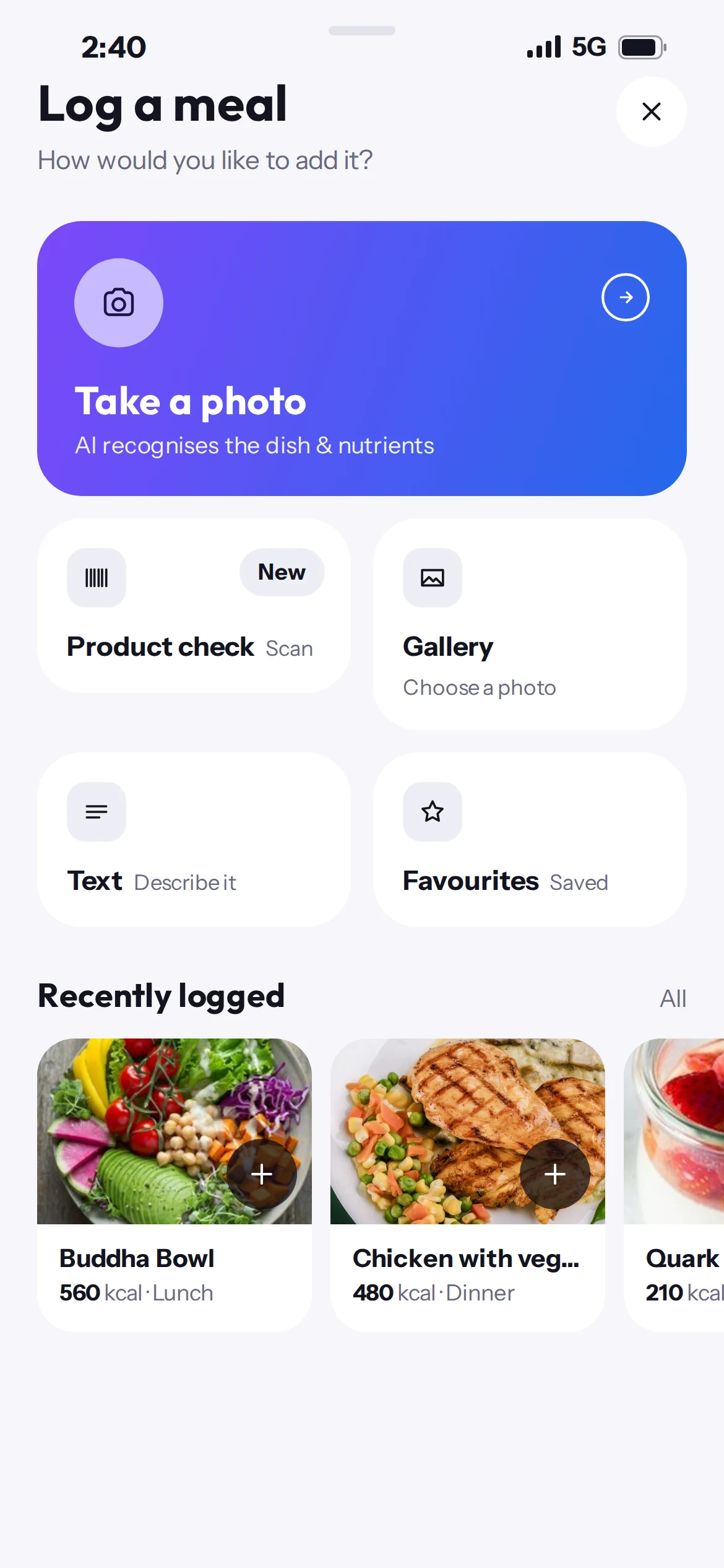 FoodScope: log a meal with photo, barcode or text