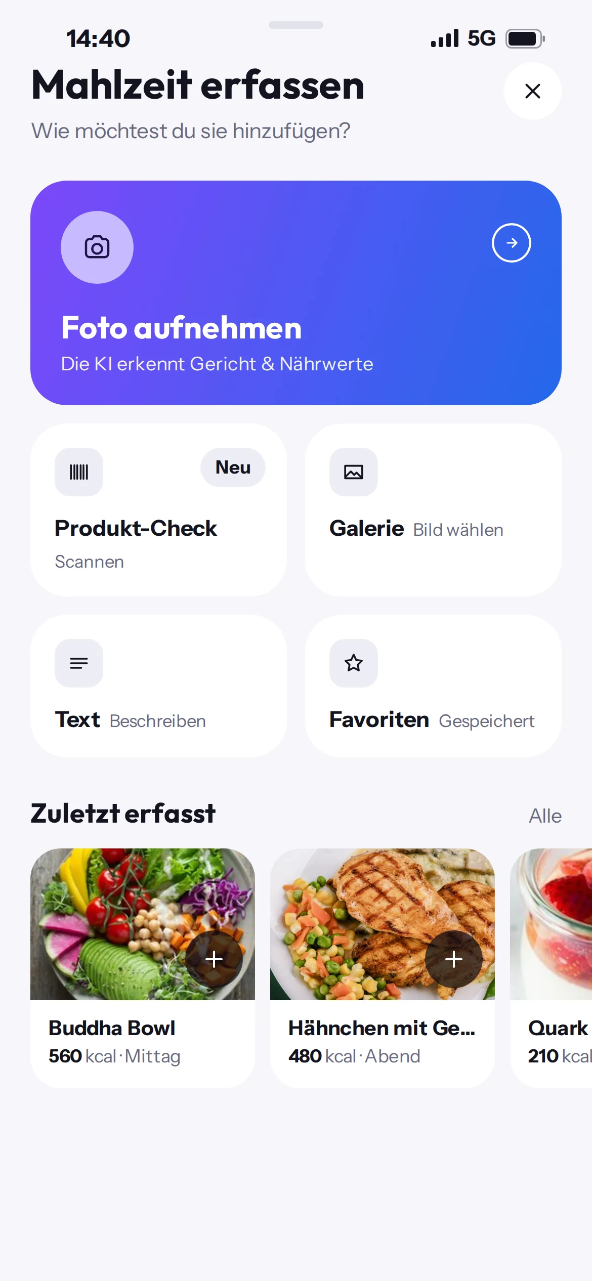 FoodScope: Mahlzeit erfassen mit Foto, Barcode oder Text